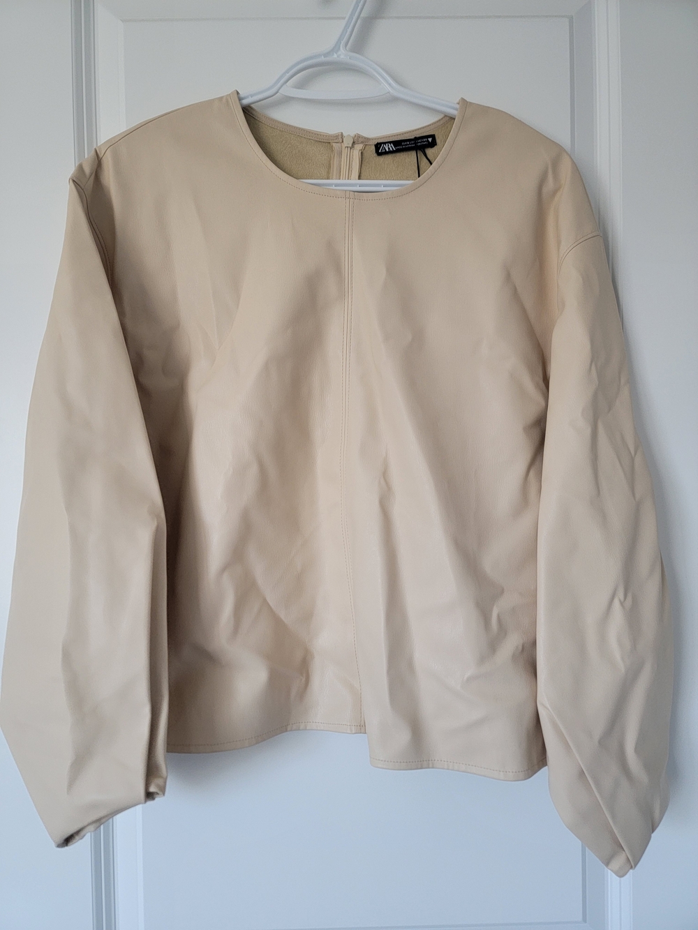Zara Beige Faux Leather Long Sleeve Top